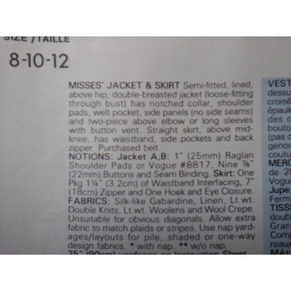 Vintage Vogue sewing pattern 2048 Bill Blass double-breasted jacket and skirt - Picture 3 of 8